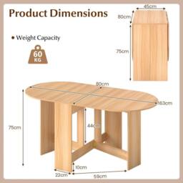 VOGREX Folding Multifunction Table Drop Leaf Extendable Dining Table in Brown - thumbnail 2
