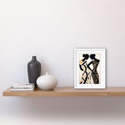 "Artery8 Wall Art Print Women Dancing Abstract Pattern Dress Beige Black Silhouettes Body Line Artwork Framed 9X7 Inch in White - Size: W7"" x H9""" - thumbnail 2