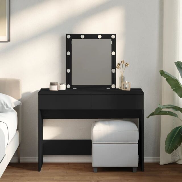 Berkfield Home Dressing Table with LED Black 100x40x130 cm - Size: 100 x 40 x 130 cm - image 1