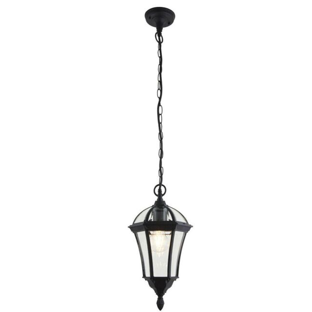 Loops IP44 Outdoor Hanging Pendant Porch Light Traditional Black & Glass Lantern Lamp - image 1