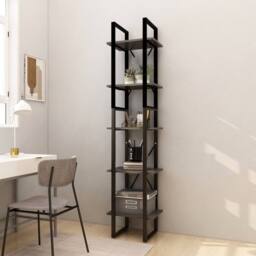 Berkfield Home 5-Tier Book Cabinet Grey 40x30x175 cm Pinewood - Size: 40 x 30 x 175 cm - thumbnail 2