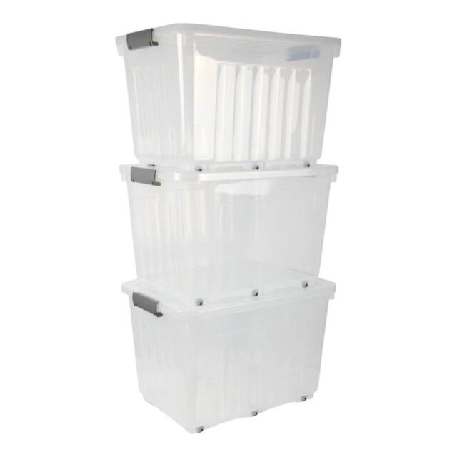 KORVIXA Pack of 3 72L Storage Boxes with Wheels in Clear - Size: 500mm - image 1