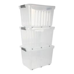 KORVIXA Pack of 3 72L Storage Boxes with Wheels in Clear - Size: 500mm