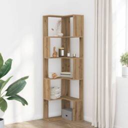 Berkfield Home Corner Bookcase 5-Tier Artisian Oak 50x50x179 cm Engineered Wood in Brown - Size: 50 x 50 x 179 cm - thumbnail 3