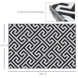 OUTSUNNY Reversible Outdoor Rug Plastic Straw RV Camping Mat for Garden Deck Picnic in Black - Size: 180 cm x 120 cm - thumbnail 3