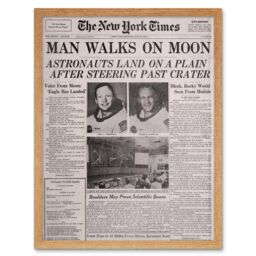 "Artery8 Vintage Space Newspaper Moon Aldrin Armstrong 12x16"" Framed Art Print in Light Oak - Size: W12"" x H16""" - thumbnail 1