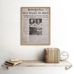 "Artery8 Vintage Space Newspaper Moon Aldrin Armstrong 12x16"" Framed Art Print in Light Oak - Size: W12"" x H16""" - thumbnail 2