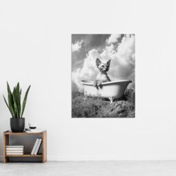 "Artery8 Sphinx in Bathtub Black White Surreal Cat Lover Wall Art Print in Grey - Size: W18"" x H24""" - thumbnail 4