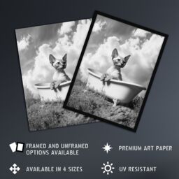 "Artery8 Sphinx in Bathtub Black White Surreal Cat Lover Wall Art Print in Grey - Size: W18"" x H24""" - thumbnail 2