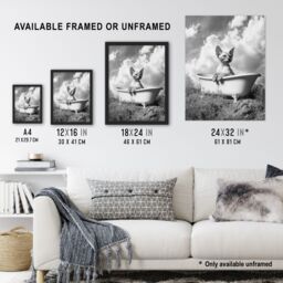 "Artery8 Sphinx in Bathtub Black White Surreal Cat Lover Wall Art Print in Grey - Size: W18"" x H24""" - thumbnail 3