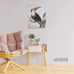 "Artery8 Red Billed Toucan Bird Painting Schouman Canvas Wall Art Print in White - Size: W12"" x H16""" - thumbnail 3