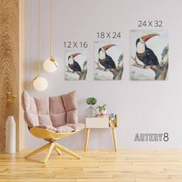"Artery8 Red Billed Toucan Bird Painting Schouman Canvas Wall Art Print in White - Size: W12"" x H16""" - thumbnail 4