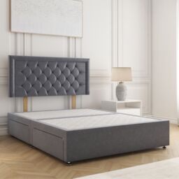 "BSSPOKE Nova Divan Bed Plush 24"" Headboard 2Drawers Same Side & No Mattress in Charcoal - Size: Small Double" - thumbnail 1
