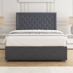 "BSSPOKE Nova Divan Bed Plush 24"" Headboard 2Drawers Same Side & No Mattress in Charcoal - Size: Small Double" - thumbnail 3