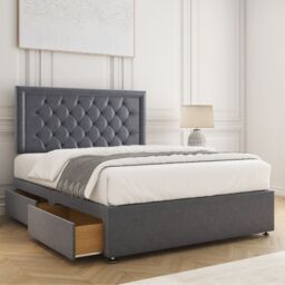 "BSSPOKE Nova Divan Bed Plush 24"" Headboard 2Drawers Same Side & No Mattress in Charcoal - Size: Small Double" - thumbnail 2