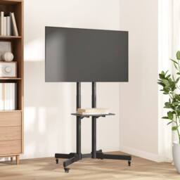 Berkfield Home TV Stand on Wheels 32-70 Inch Screen Max VESA 600x400 mm 50kg in Black - thumbnail 2