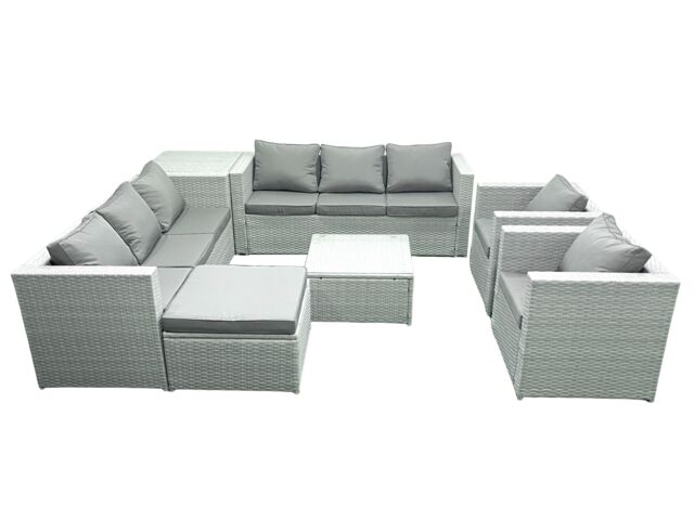 Fimous Outdoor Rattan Sofa Garden Furniture Set with 2 Armchairs Square Coffee Table Big Footstool Side Table Light Grey Mixed - image 1