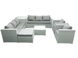 Fimous Outdoor Rattan Sofa Garden Furniture Set with 2 Armchairs Square Coffee Table Big Footstool Side Table Light Grey Mixed - thumbnail 2