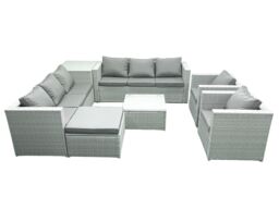 Fimous Outdoor Rattan Sofa Garden Furniture Set with 2 Armchairs Square Coffee Table Big Footstool Side Table Light Grey Mixed - thumbnail 1
