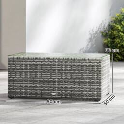 OUTSUNNY Outdoor Coffee Table, Glass Top Rattan Side Table, Light Grey - thumbnail 3