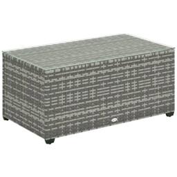 OUTSUNNY Outdoor Coffee Table, Glass Top Rattan Side Table, Light Grey - thumbnail 2