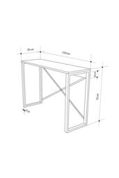 FWStyle Console Table Modern Natural Oak Design Metal Frame Cross Supports in White - thumbnail 4