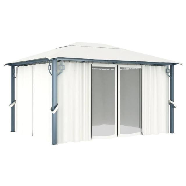Berkfield Home Gazebo with Curtain 400 x 300 cm Cream Aluminium in Beige - image 1