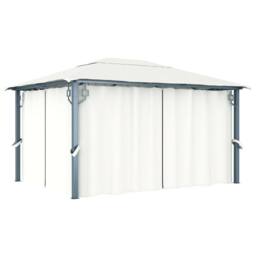 Berkfield Home Gazebo with Curtain 400 x 300 cm Cream Aluminium in Beige - thumbnail 2