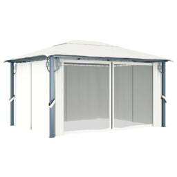 Berkfield Home Gazebo with Curtain 400 x 300 cm Cream Aluminium in Beige - thumbnail 3