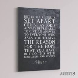 "Artery8 Peter 3 15 Set Apart Christ As Bible Quote Canvas Wall Art Print in Grey - Size: W18"" x H24""" - thumbnail 2