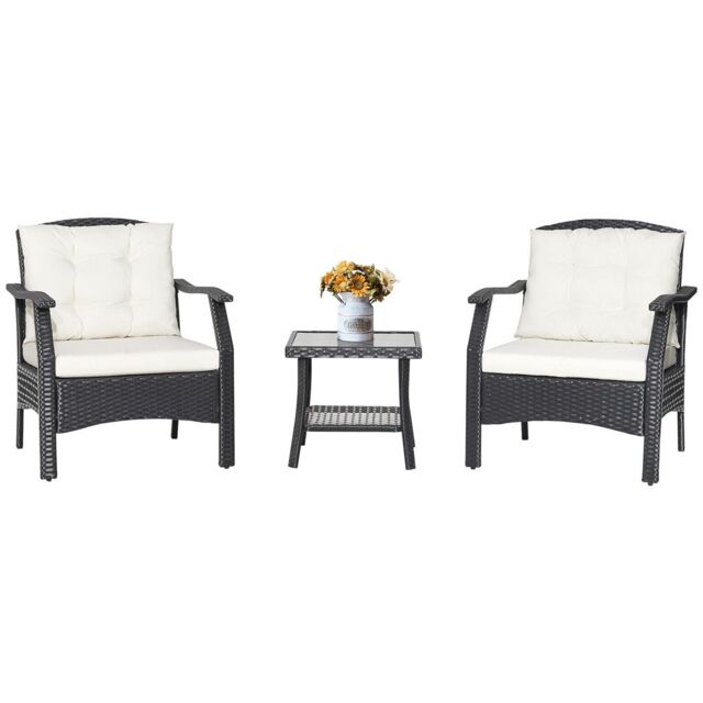 Costway 3 PCS Outdoor Furniture Set Modern Patio Rattan Chair Coffee Table Set in Black - image 1