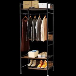 Pirlo Plush Industrial Rustic Open Wardrobe Garment Rail With Storage Shelves in Brown - thumbnail 5