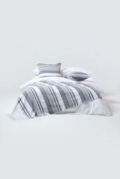 Homescapes Cotton Morocco Striped Throw in Light Grey - Size: 255 cm x 360 cm - thumbnail 3