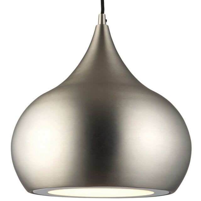 Loops LED Ceiling Pendant Light 18W Cool White Bulb Matt Nickel Hanging Dome Shade in Metallics - image 1