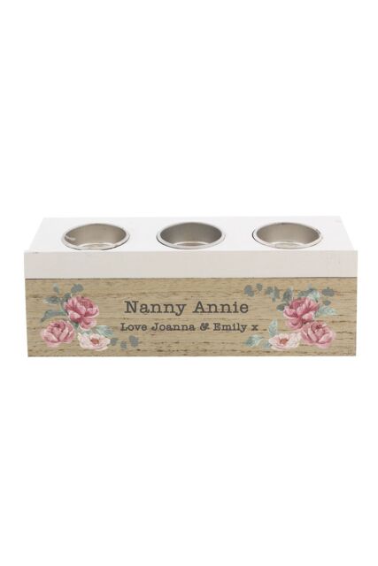 Personalised Memento Company Women's Personalised Floral Watercolour Triple Tealight Box in Light Brown - image 1