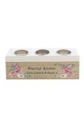 Personalised Memento Company Women's Personalised Floral Watercolour Triple Tealight Box in Light Brown - thumbnail 1