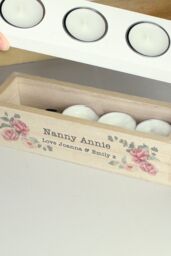 Personalised Memento Company Women's Personalised Floral Watercolour Triple Tealight Box in Light Brown - thumbnail 3