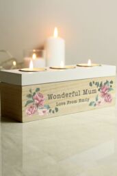 Personalised Memento Company Women's Personalised Floral Watercolour Triple Tealight Box in Light Brown - thumbnail 4