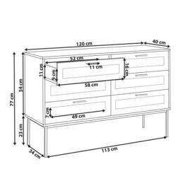 Wyld and Coco Rattan Six-Drawer Chest Light Wood with Black Metal Frame in Brown - thumbnail 3