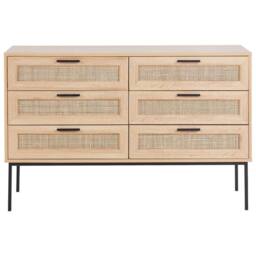 Wyld and Coco Rattan Six-Drawer Chest Light Wood with Black Metal Frame in Brown - thumbnail 5