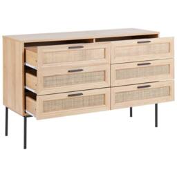 Wyld and Coco Rattan Six-Drawer Chest Light Wood with Black Metal Frame in Brown - thumbnail 4