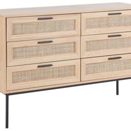 Wyld and Coco Rattan Six-Drawer Chest Light Wood with Black Metal Frame in Brown - thumbnail 2