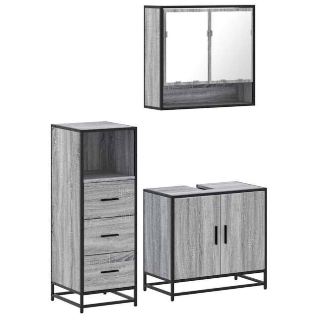 Berkfield Home 3 Piece Bathroom Furniture Set Grey Sonoma Engineered Wood - image 1