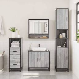 Berkfield Home 3 Piece Bathroom Furniture Set Grey Sonoma Engineered Wood - thumbnail 3