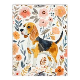 "Artery8 Cute Beagle Puppy Dog Lover Floral Watercolour Wall Art Print - Size: W12"" x H16""" - thumbnail 1