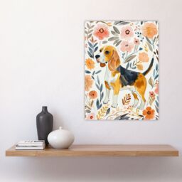 "Artery8 Cute Beagle Puppy Dog Lover Floral Watercolour Wall Art Print - Size: W12"" x H16""" - thumbnail 4