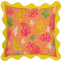 Furn Coral Scalloped 100% Cotton Cushion in Yellow - Size: 50 cm x 50 cm