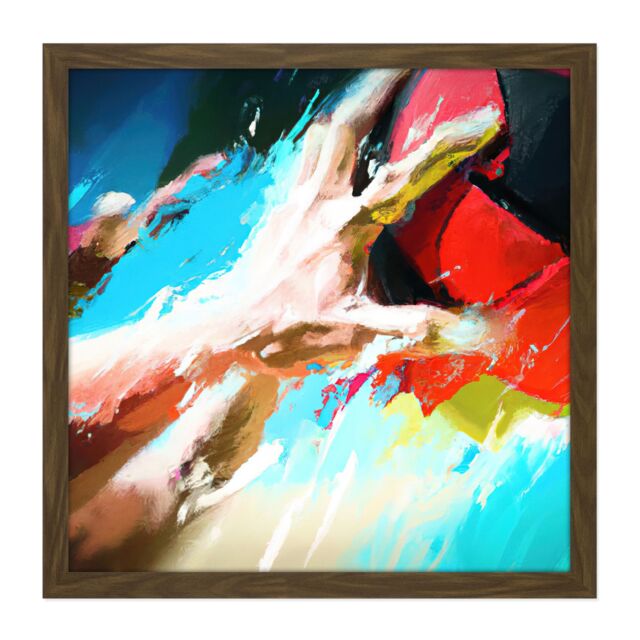 "Artery8 Wall Art Print Volleyball Hand Sport Abstract Sport Painting Square Framed Picture 16X16 Inch in Brown - Size: W16"" x H16""" - image 1