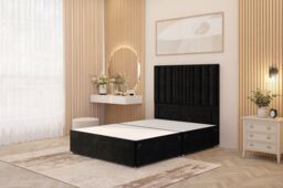 Somnior Alexas Divan 2 Draw Bed Base with Floor Standing Headboard Plush Velvet in Black - Size: Small Double - thumbnail 2