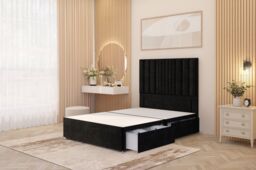 Somnior Alexas Divan 2 Draw Bed Base with Floor Standing Headboard Plush Velvet in Black - Size: Small Double - thumbnail 1